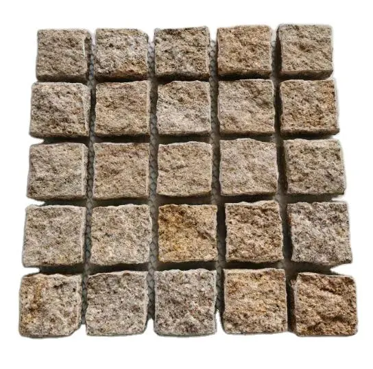 Natural Stone Paver Patio G682 Flamed Granite Cobblestone Back Mesh for Plaza Park Design